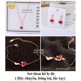 Trang sức titan nữ bộ ( DC + BT + Lắc mặt hồ ly đỏ )