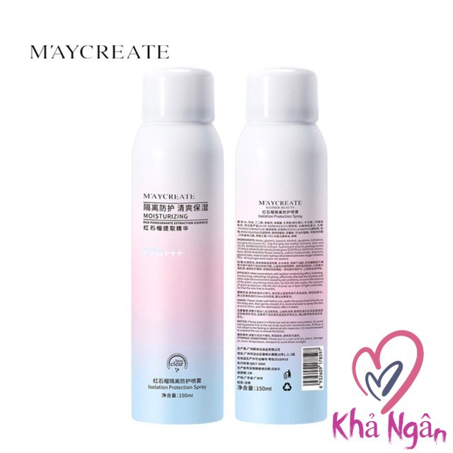 Xịt Chống Nắng Trắng Da Maycreate 150ml.