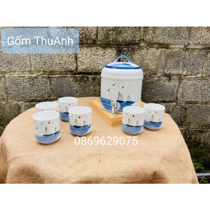 Bình nước sứ 4 lít và 2,5 lít.Hàng vẽ tay gốm sứ Bát Tràng.