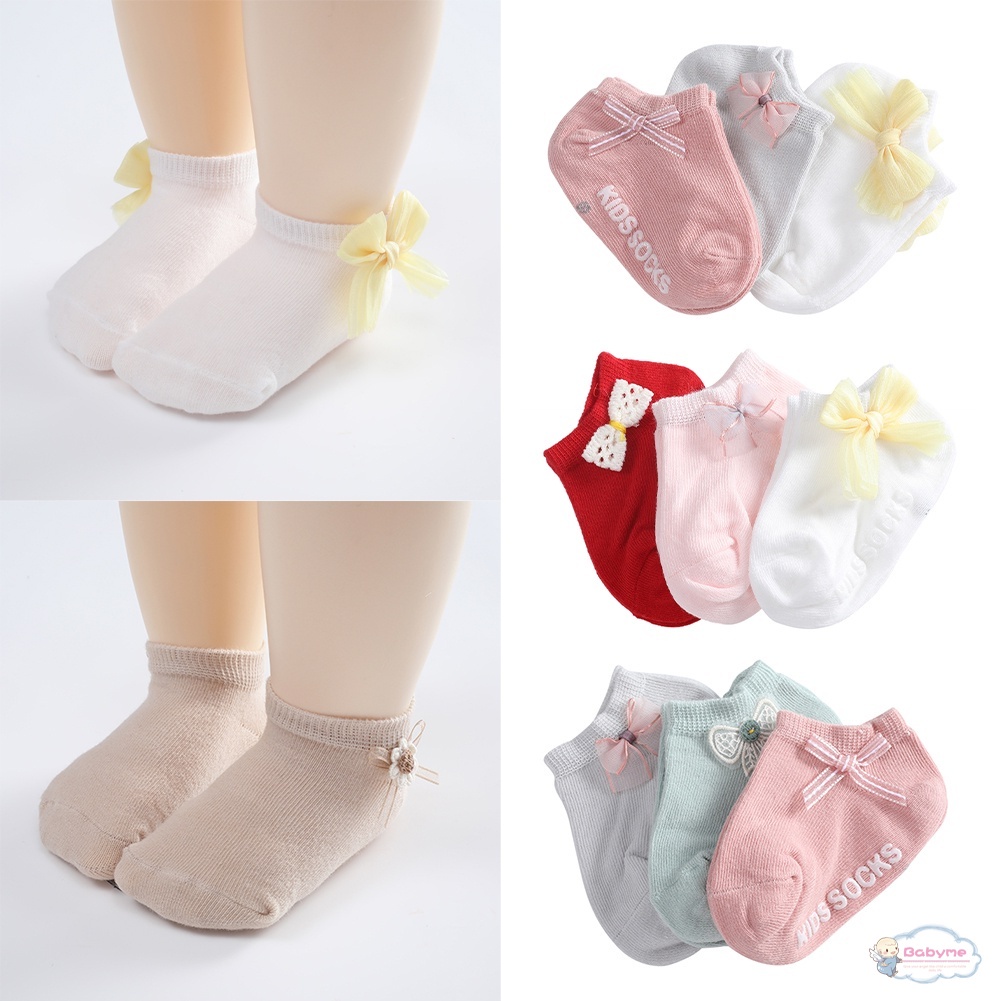 Set 3 Đôi Vớ Thuyền Màu Trơn Mềm Mại Chống Trượt Cho Bé Gái Sơ Sinh