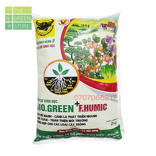 Phân bón hữu cơ sinh học Đầu Trâu Bio Green + F. humic (2kg) cho hoa hồng, mai vàng, cây cảnh, rau màu, cây ăn trái