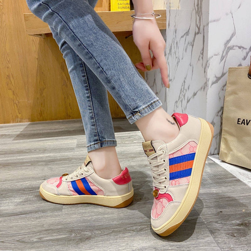 Giày Thể Thao Da Thật Đế Xuồng Năng Động Trẻ Trung Phong Cách Retro Hàn Quốc