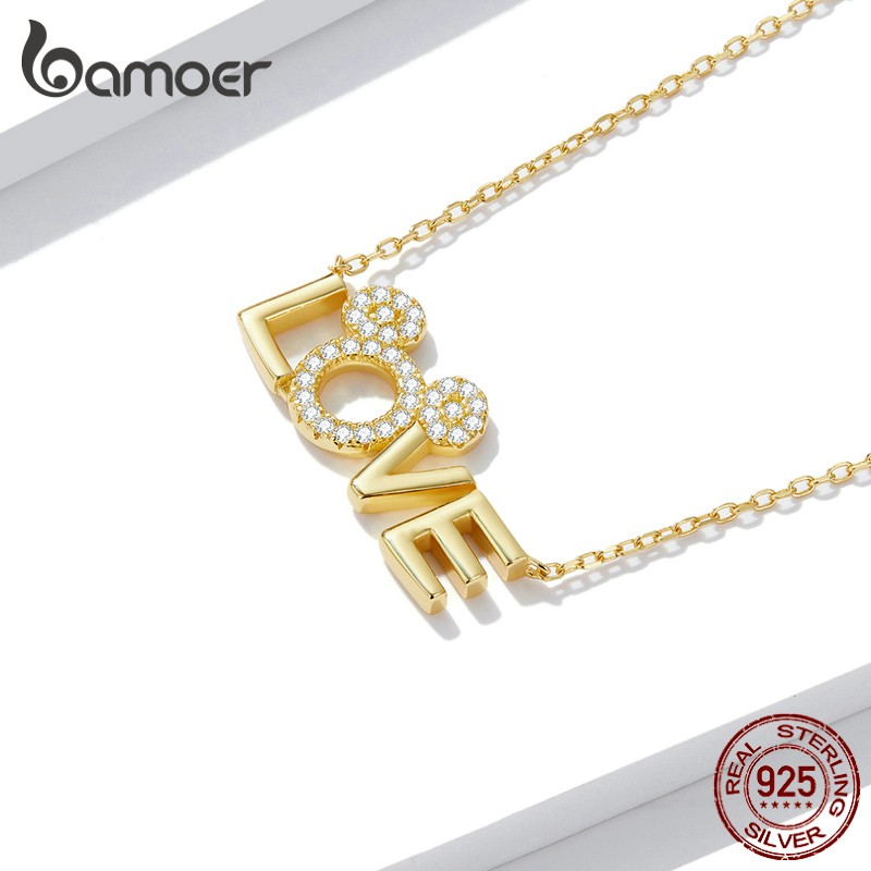 Dây chuyền Bamoer BSN238 bằng bạc 925 họa tiết chữ Love hợp thời trang cho nữ