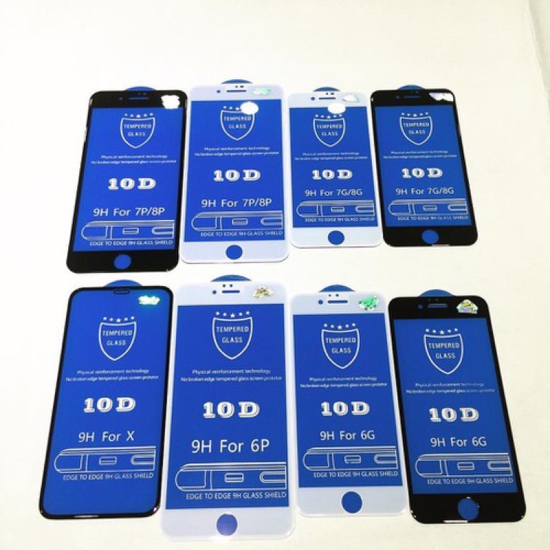 Kính Cường Lực IPHONE 10D Full Màn 6/6s/6pl/6spl/7/7pl/8/8pl/X/Xs/Xr/XsMax/11/11Promax +Tặng giấy lau màn