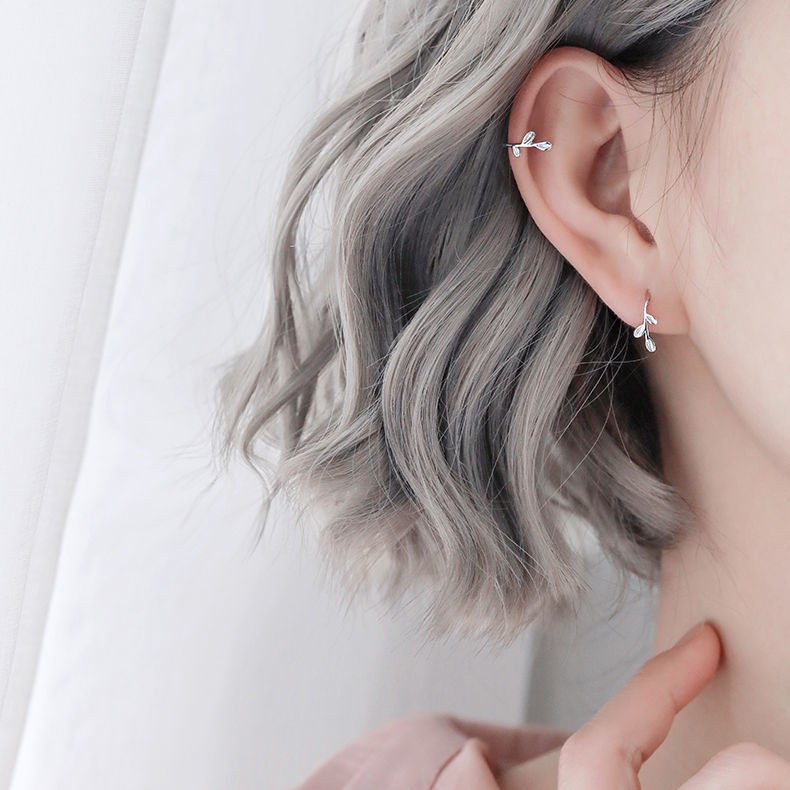 Bông tai bạc nữ DaLiA Jewelry khuyên tai dạng móc hình lá nữ tính đeo đơn giản cho nàng