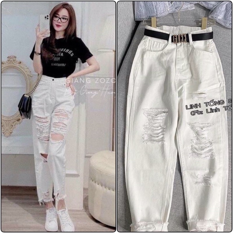 QUẦN JEANS TRẮNG BAGGY RÁCH CÁ TÍNH