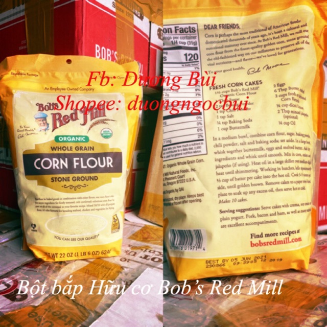 100g Bột bắp (bột ngô) hữu cơ Bob's Red Mills date [2021]