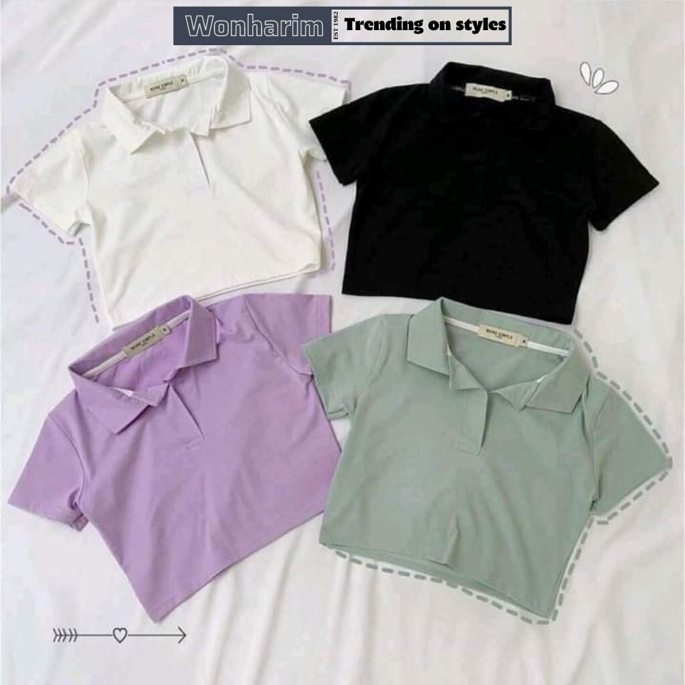 Áo thun croptop cổ bẻ trơn nhiều màu 🌸🌸Áo croptop ngắn cho nữ cá tính hottrend giá rẻ 21240