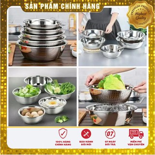 SET 5 MÓN RỔ VÀ THAU INOX CAO CẤP
