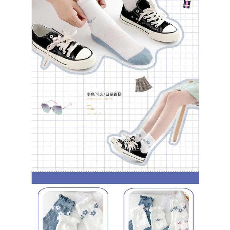 Tất cổ cao nữ Cổ ren Vớ nữ cổ bèo Lolita Dễ thương Chất liệu Cotton mềm mịn thoáng khí