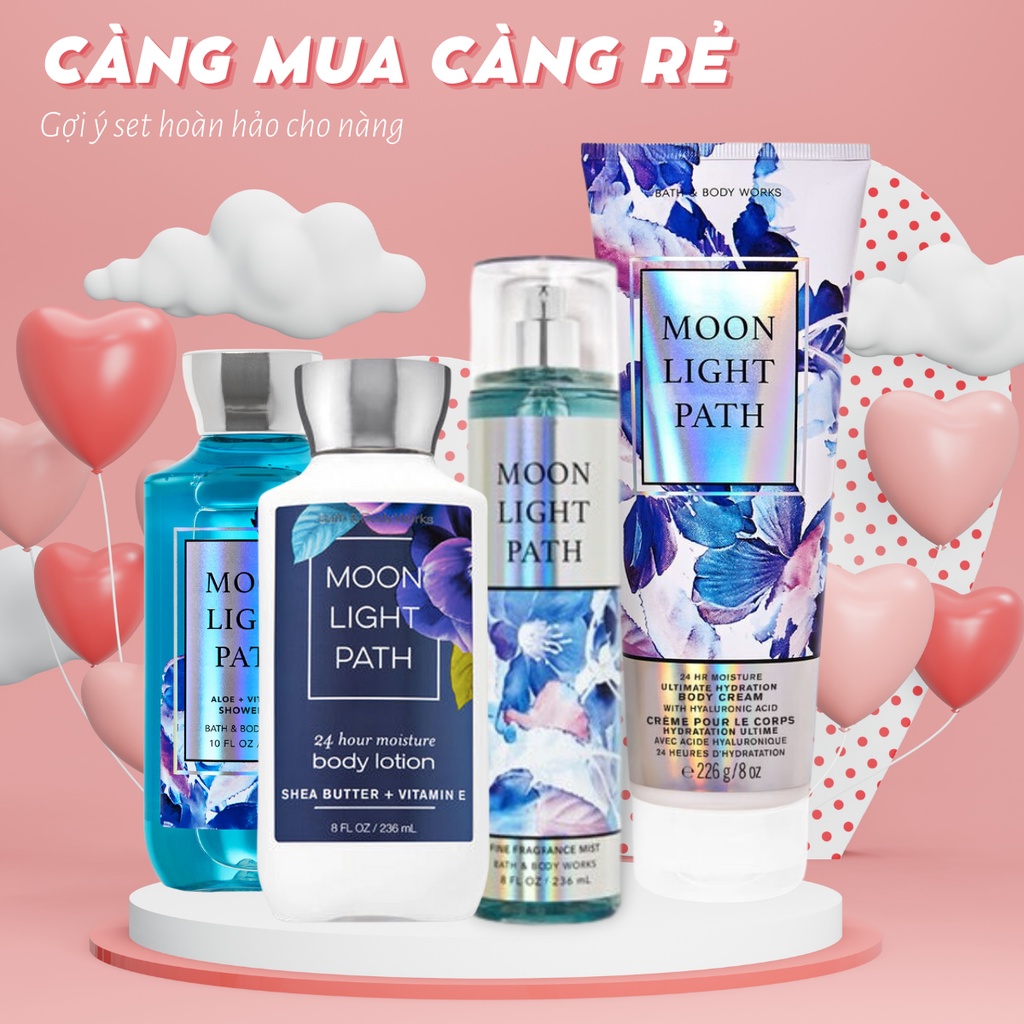 Xịt Thơm Body Mist Bath And Body Works Moon Light Path Khử Mùi Cơ Thể Hương Gỗ Sồi Cỏ Hoa Tươi Mát Chai 200ml