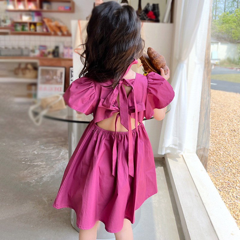 Đầm Công Chúa Tay Ngắn Màu Trơn Phong Cách Hàn Quốc Thời Trang Mùa Hè Cho Bé Gái Se7en