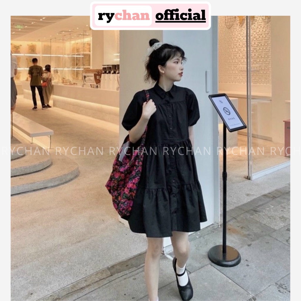 Đầm Nữ Babydoll Đi Chơi Cổ Sơ Mi Tay Ngắn 2 Tầng Cực Trendy Màu Trắng Đen - DX9954