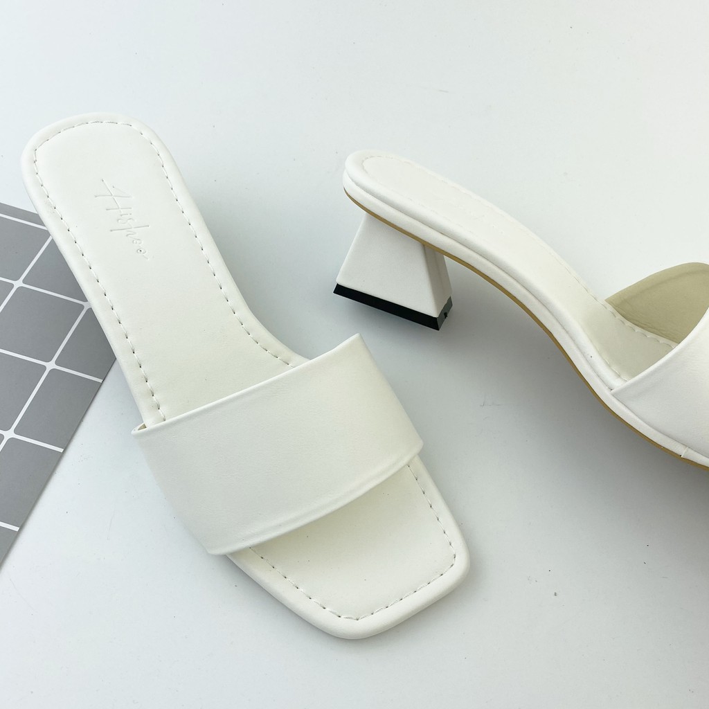 Dép cao gót nữ đế vuông thời trang dáng guốc sandal cao 5 phân quai ngang cao cấp Hishoo size 34-41 s039