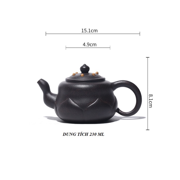 Ấm Tử Sa Nghi Hưng Liên Tử 245 ml (Hắc Kim Sa)