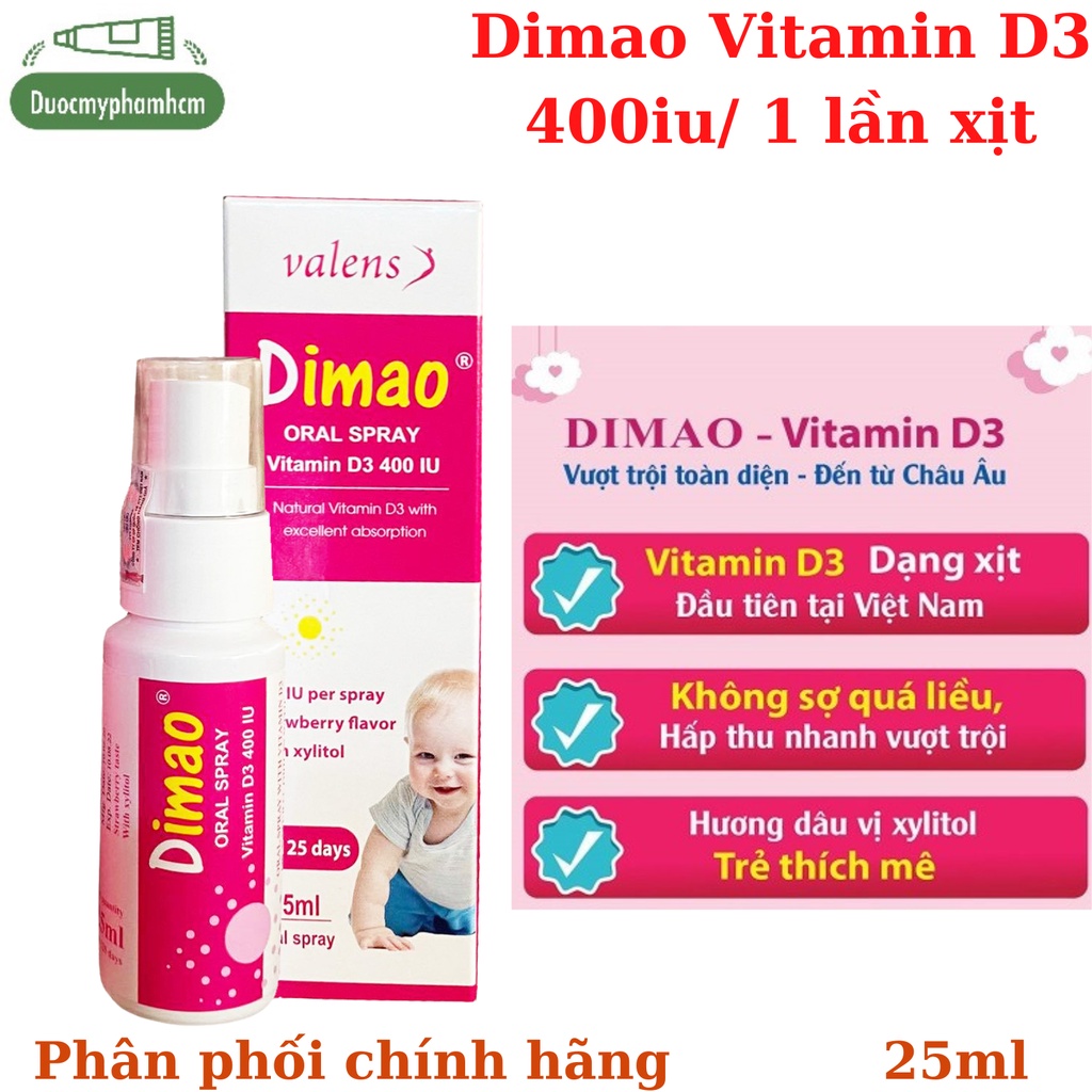 Vitamin D3 400IU và K2 Dimao Pro Dạng Xịt, Hàng Nhập Khẩu Châu Âu, Hương Dâu, Hiệu Quả Và Hấp Thu Tốt- 25ml