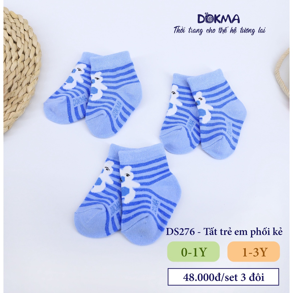 Dokma - Set 3 đôi tất trẻ em chống trượt phối kẻ (0-3y) DS276