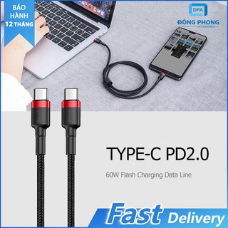 Cáp sạc nhanh type c ra type c pd 2.0 60w dài 2m chính hãng baseus bảo hành 12 tháng