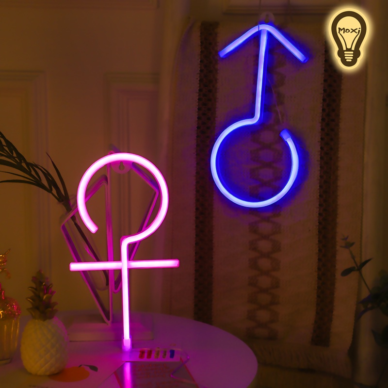 【Tặng MÓC TREO 】Đèn LED chữ neon hình KÝ HIỆU NAM NỮ trang trí DECOR phòng ngủ , quán ( HỘP PIN + USB) MOXI.