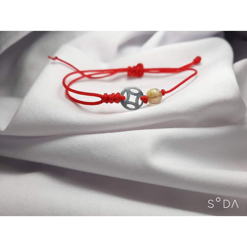 VÒNG TAY CHỈ ĐỎ KIM TIỀN BẠC HẠT PHONG THỦY