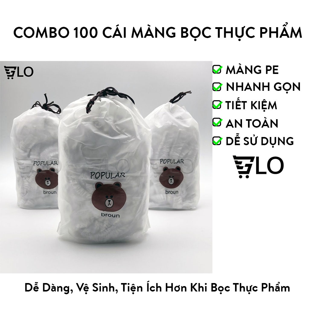 Combo 100 Cái Màng Bọc Thực Phẩm Chun Buộc Co Giãn Hình Gấu