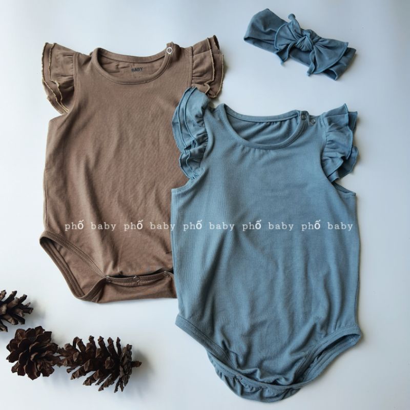 set bodysuit cánh tiên + tủrban vô cùng xinh xắn mềm mịn, thoáng mát cho bé ngày hè