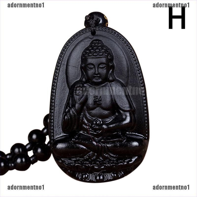 Dây chuyền mặt Phật bằng đá obsidian tự nhiên mang lại may mắn