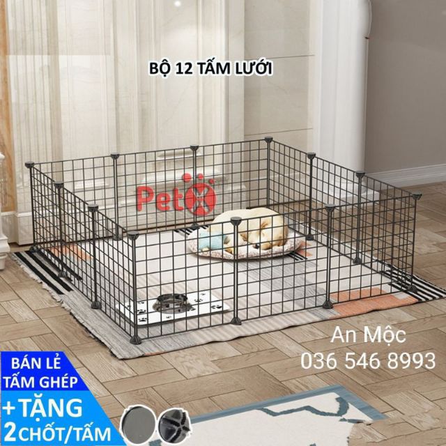 [AN MỘC] Cũi quây chó mèo khung lưới lặp ghép kích thước 105*105*105cm