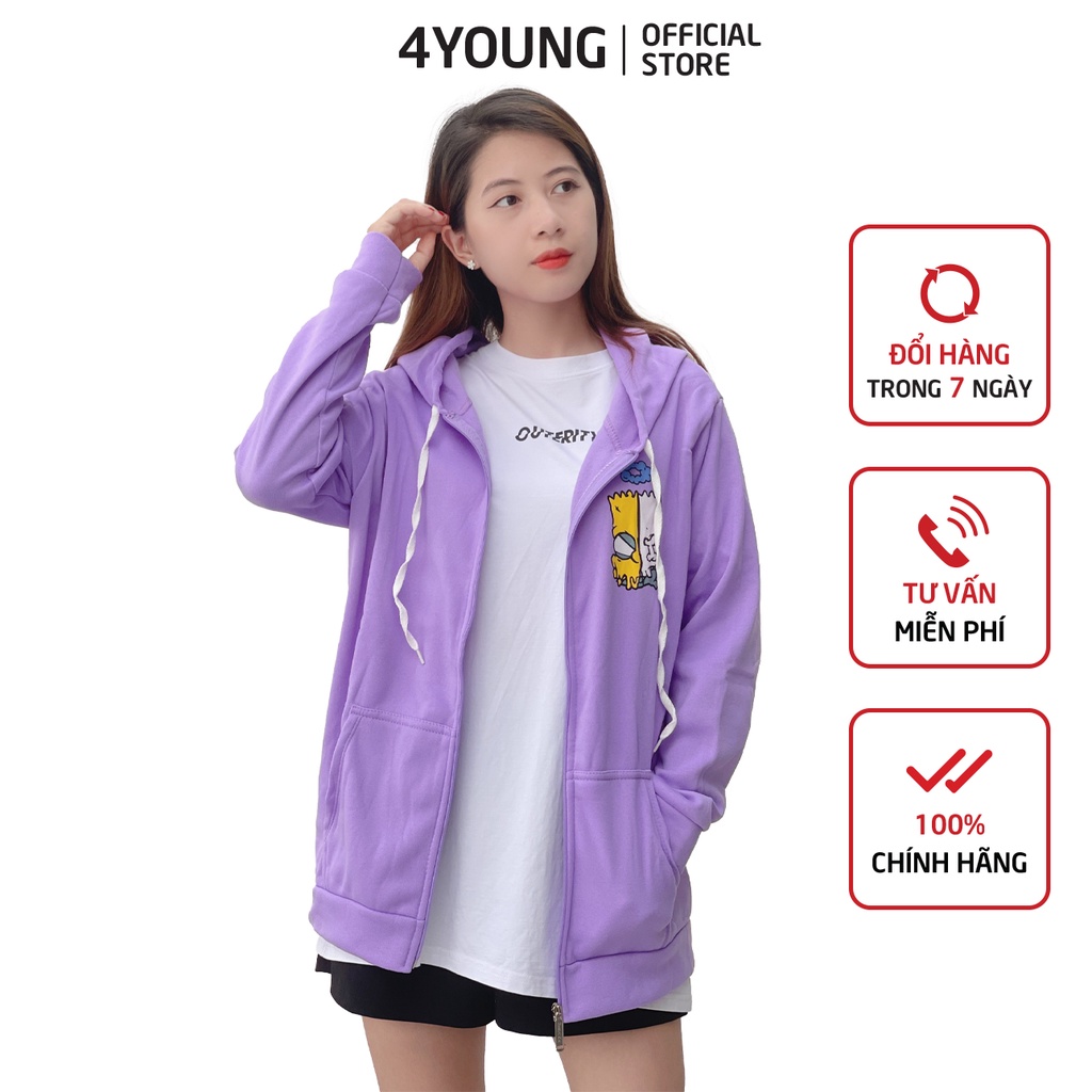 Áo khoác nam nữ form rộng hoodie có dây kéo - 4YOUNG LV34