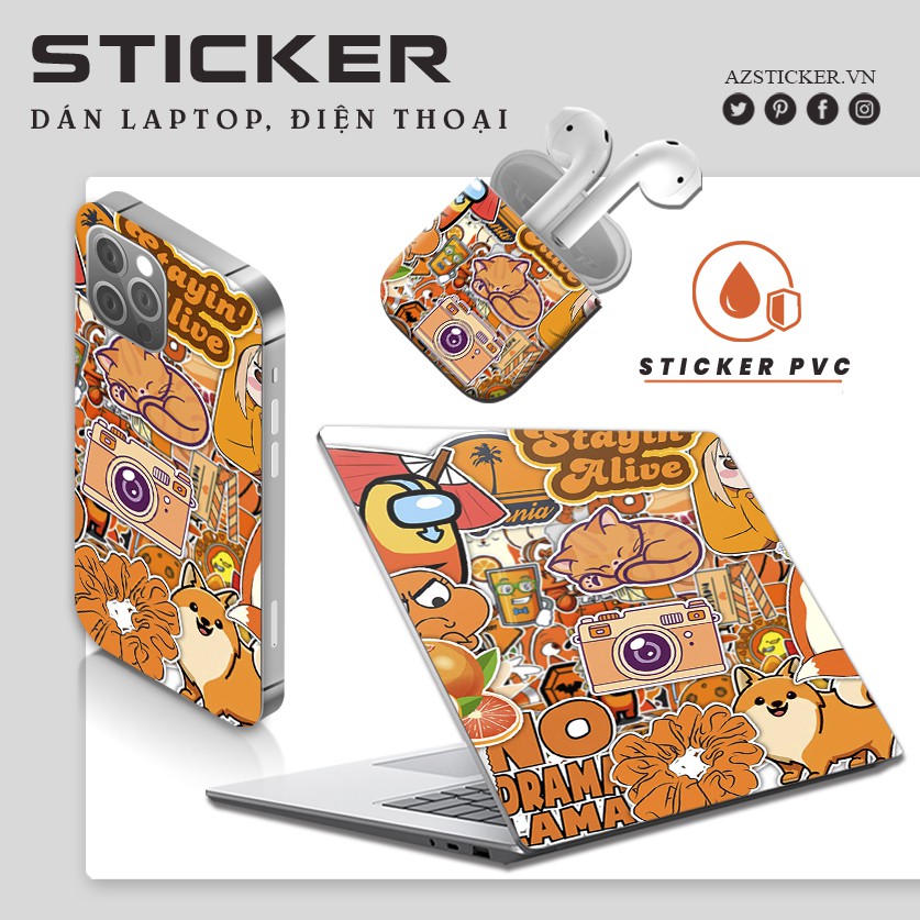 Sticker Dán Mũ Bảo Hiểm Màu Cam Chống Nước Cắt Sẵn Từng Hình | STK46 | Hình Dán Trang Trí Sticker Cute Dễ Thương