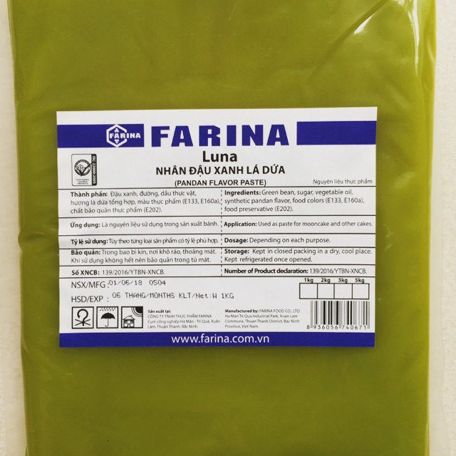 Nhân nhuyễn Farina vị đậu xanh lá dứa 1 kg