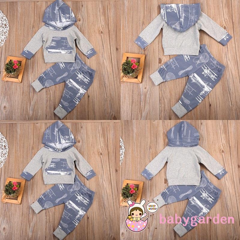 Set áo khoác mũ trùm và quần dài in hình đáng yêu cho bé