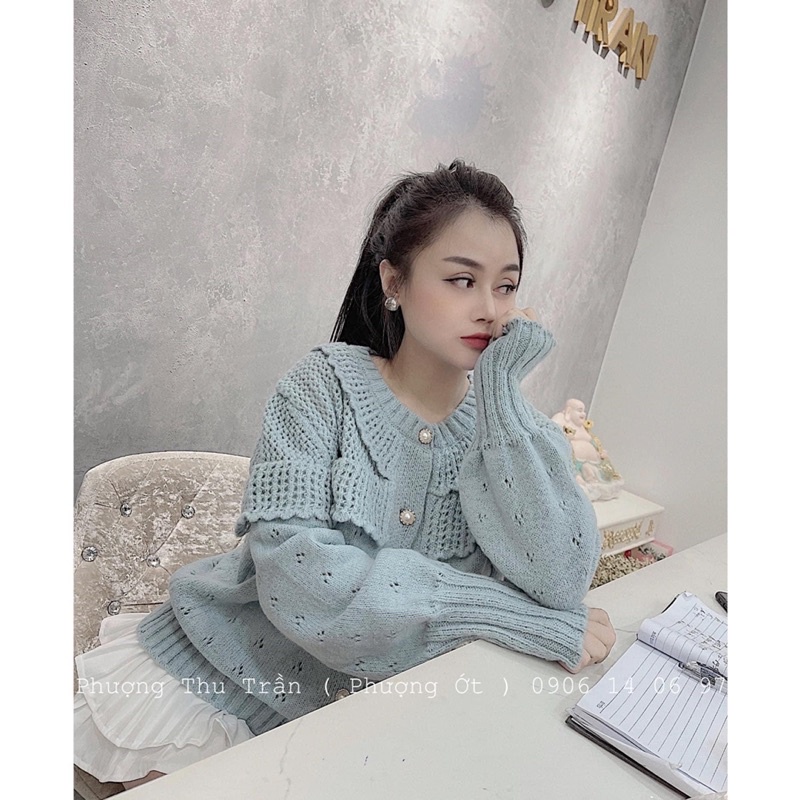 BÁN SỈ ÁO LEN BÈO VIỀN CÚC NGỌC MÀU BE - XANH CHO NỮ | BigBuy360 - bigbuy360.vn