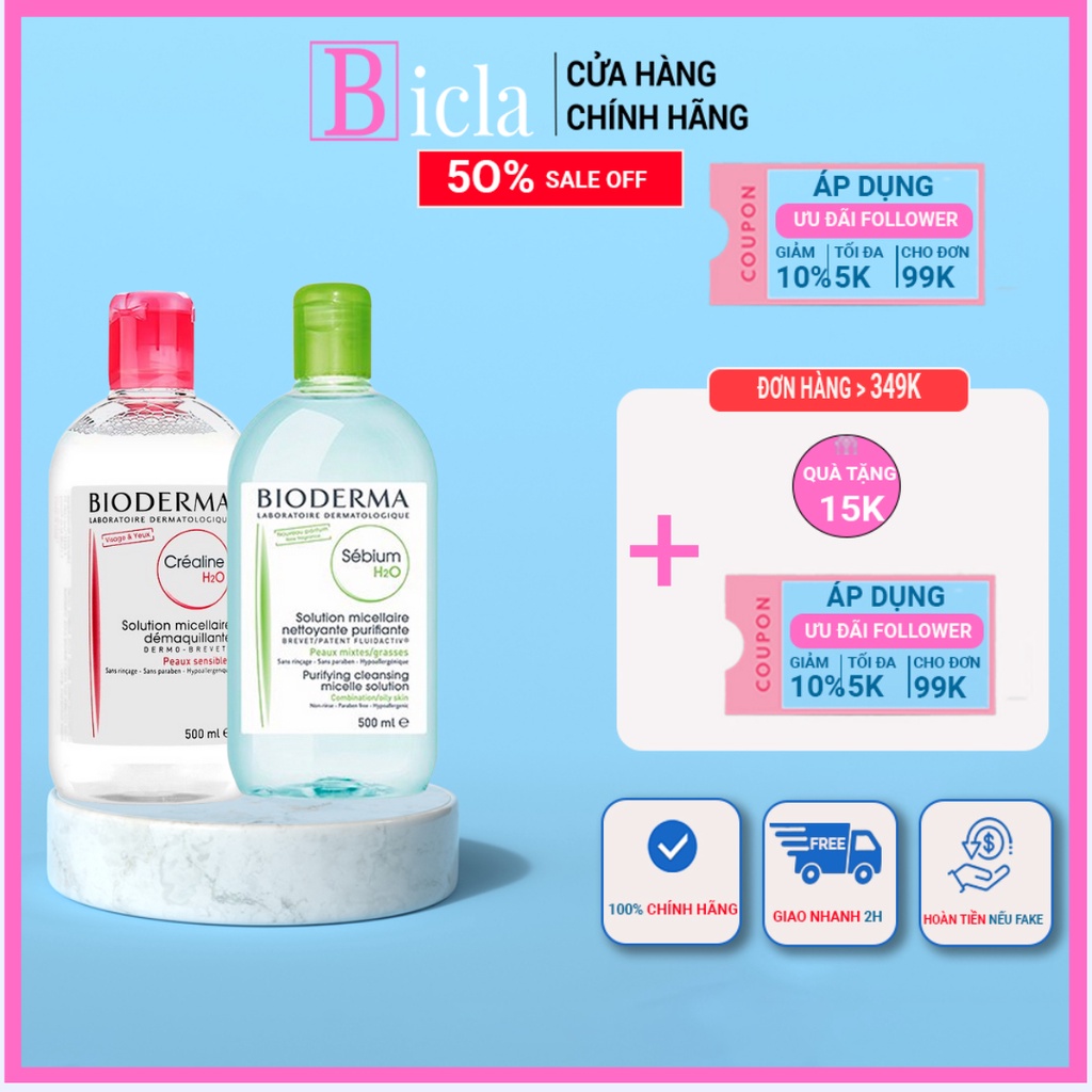 Nước tẩy trang Bioderma 500ml chính hãng crealine sebium h2o cho da dầu nhạy cảm bioderma 100ml