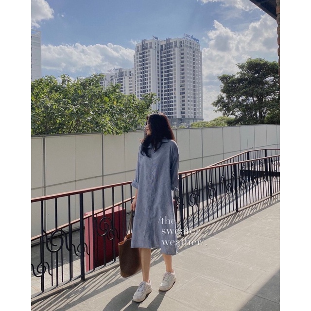 VÁY SƠ MI KẺ SỌC DÁNG DÀI