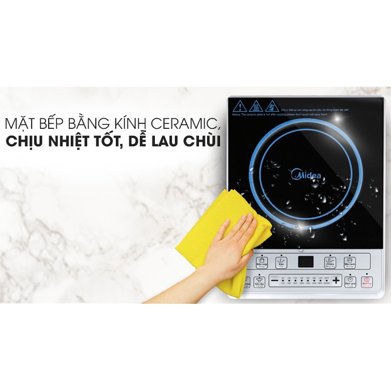 Bếp điện tử, Bếp từ đơn Midea MI-B2015DE có bảng điện tử tiếng việt, tặng kèm nồi lẩu inox dầy dặn