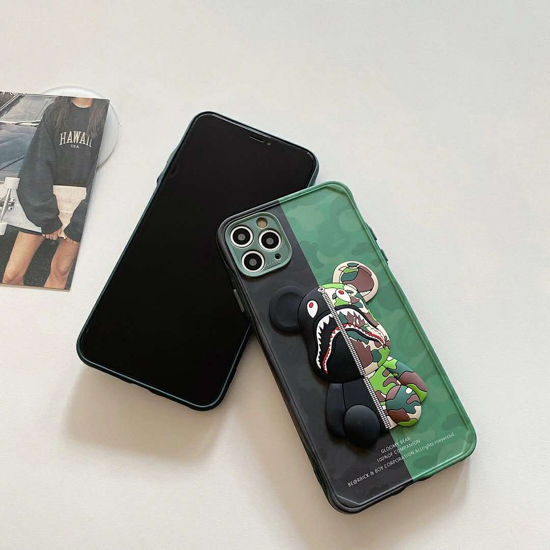 Ốp điện thoại mềm hình gấu BAPE x Bear 3D cho IPhone 13 12 / 11 Pro Max X XS MAX XR SE2 7 8 Plus