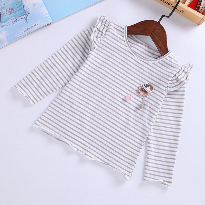 Áo kiểu tay dài họa tiết sọc thời trang cho bé gái