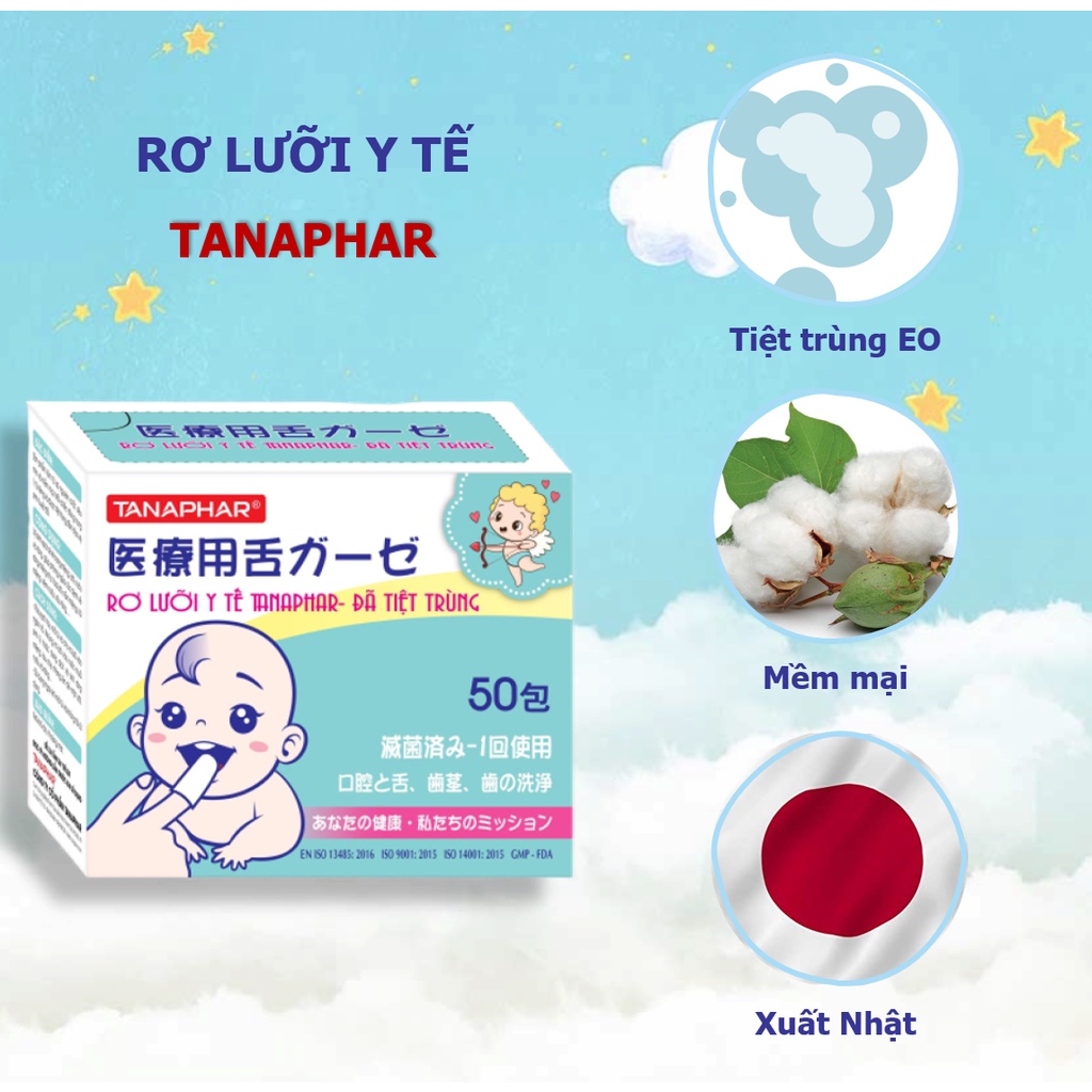 Gạc Rơ lưỡi trẻ em y tế TANAPHAR đã tiệt trùng, mềm mại Hộp 50 chiếc - Minpharmacy