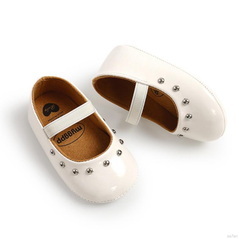 Se7en Newborn Baby Girls Rivet Princess PU Leather Shoes Anti-slip Shoes Soft Sole Non-slip First Walkers Shoes For 0-18M