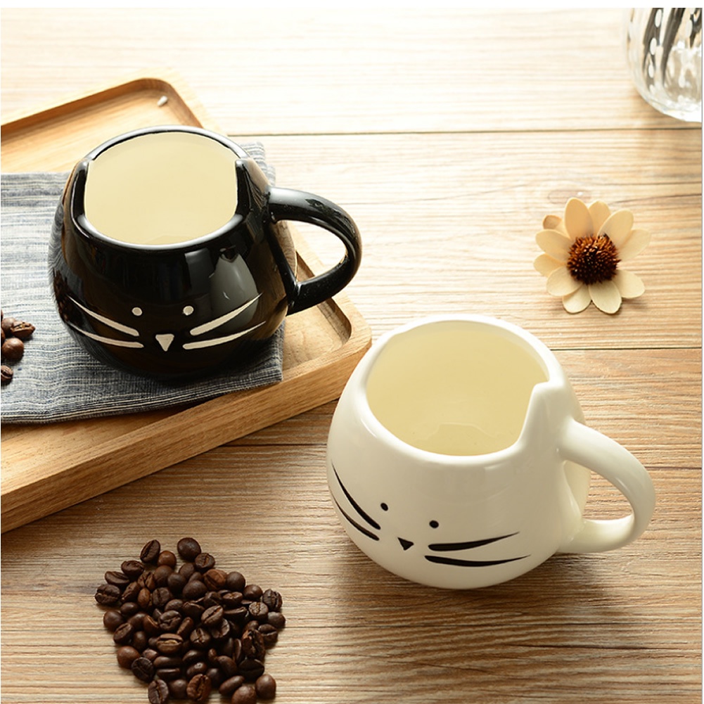 Cốc Sứ Uống Cà Phê Dung Tích 420ml In Hình Mèo Trắng / Đen Đáng Yêu