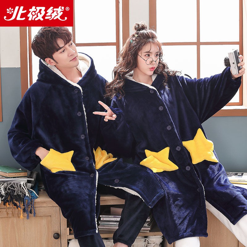 Bộ đồ ngủ lông cừu san hô dày dặn thời trang thu đông cho cặp đôi | BigBuy360 - bigbuy360.vn