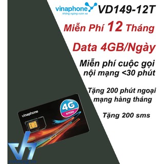 SIM 4G Vinaphone Gói VD149 Tặng 120GB /Tháng & Miễn Phí Nghe Gọi Nhắn Tin 1 Năm Không Cần Nạp Tiền