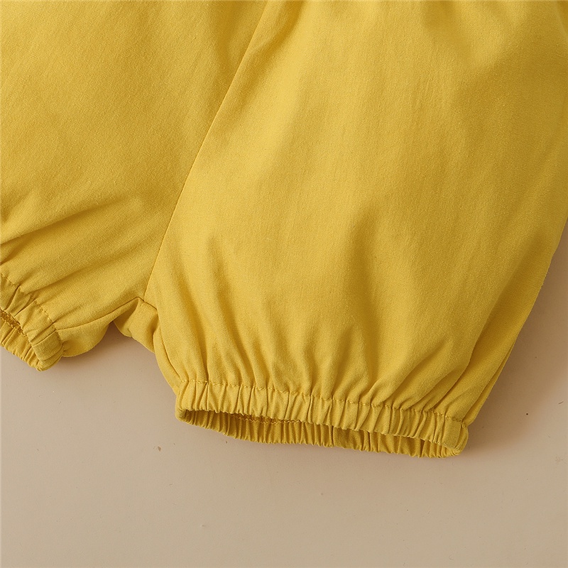 Set đồ 2 mảnh Mikrdoo gồm áo hai dây in hình hoa + quần short màu vàng phong cách mùa hè thời trang cho bé gái