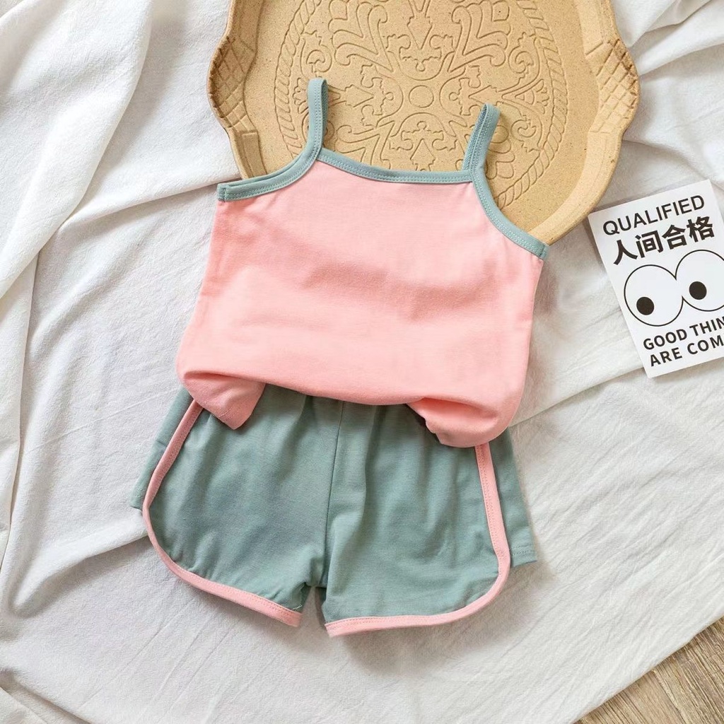 Set Áo Hai Dây In Chữ + Quần Short Thời Trang Hè Hàn Quốc Mới 2023 Cho Bé Gái