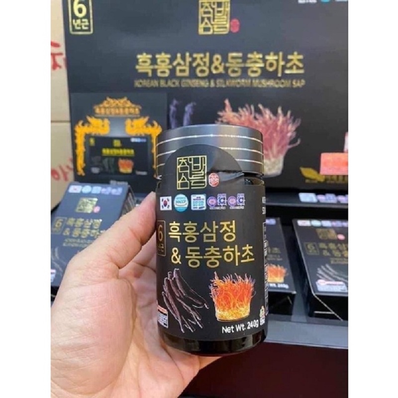 Cao Hắc Sâm Đông Trùng Hạ Thảo Hàn Quốc Hộp 4 Lọ * 240g Korean Black Ginseng & Silkworm Mushroom Sap, - hoanggamkorea