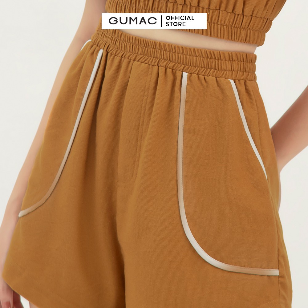 [Mã WABRGU72 giảm 10% tối đa 50k đơn 250k] Quần short nữ viền túi GUMAC phong cách cá tính năng động màu nâu QB320