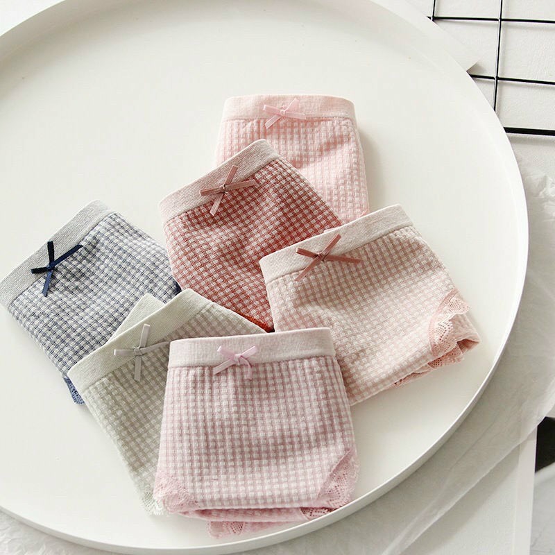 Hộp 5 quần lót cotton kẻ caro phối ren kháng khuẩn siêu đẹp 789