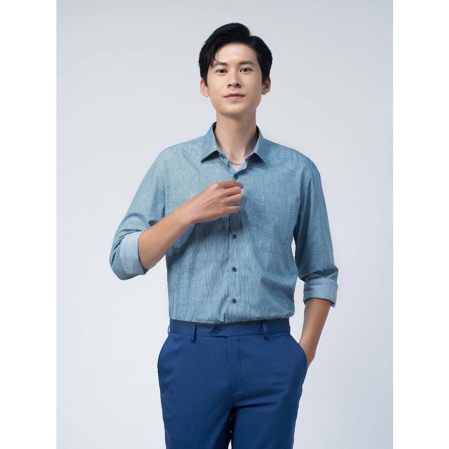Áo Sơ Mi Nam Dài Tay OWEN AR220792DT Somi Công Sở Vải Sợi Tre Cao Cấp Màu Xanh Kẻ Caro Nany Dáng Suông Tà Lượn Có Túi