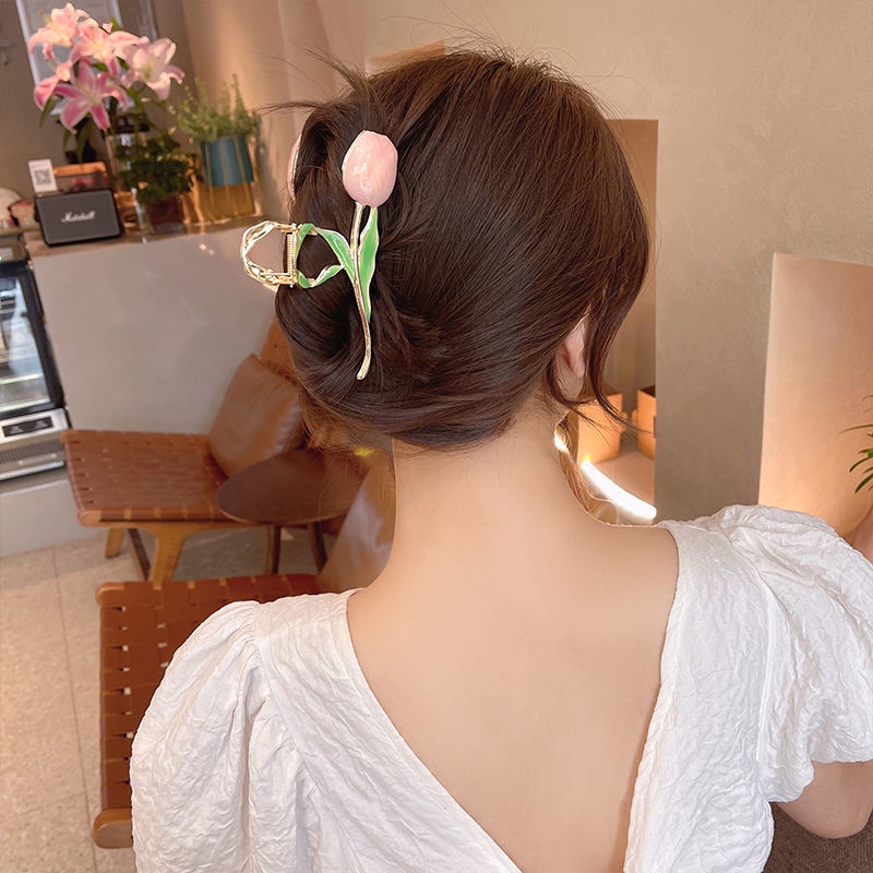 Kẹp Tóc Hoa Tulip Hàn Quốc Ngọt Ngào Lưng Cho Nữ